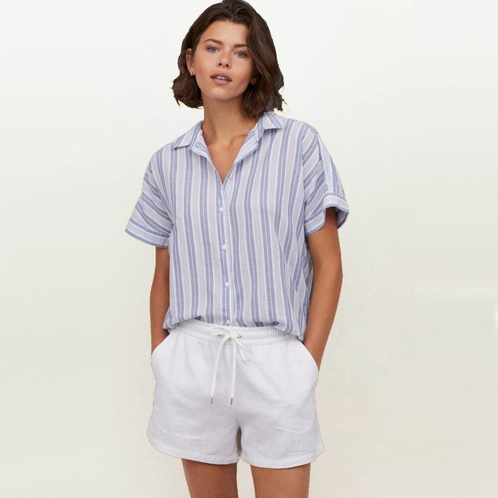 H&M Linen-blend Drawstring Shorts White